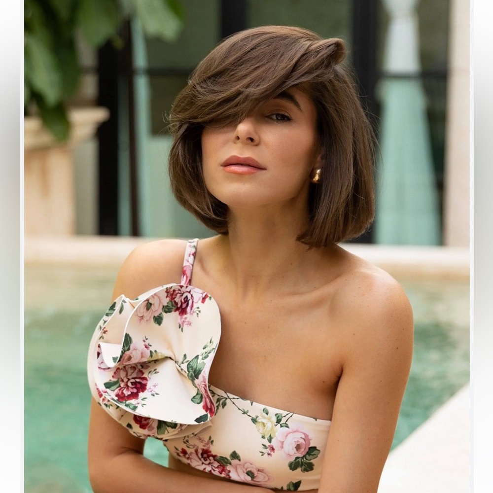 NWT Antonio Melani x The Style Bungalow Miraflores Floral Rosette Swim Top Sz L - Picture 3 of 9
